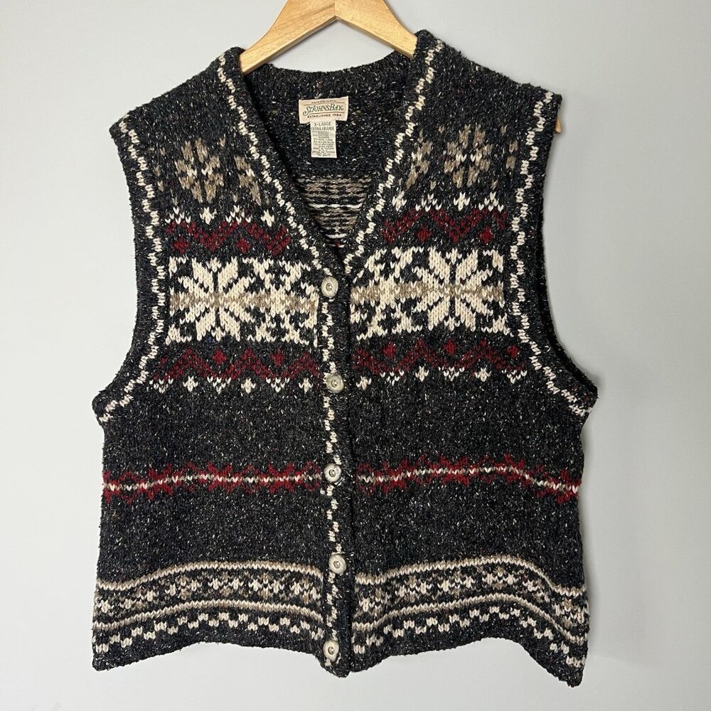 Vtg St Johns Bay Wool Blend Sweater Vest Snowflake Grandmacore Women’s XL Nordic